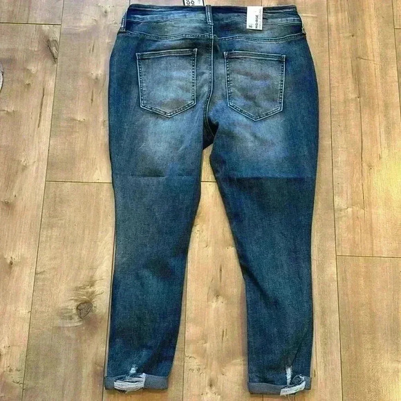 4/$25 NWT Rue21 Mid Rise Ankle Jeggings Blue Distressed Double Roll Plus Sizes - Picture 6 of 12